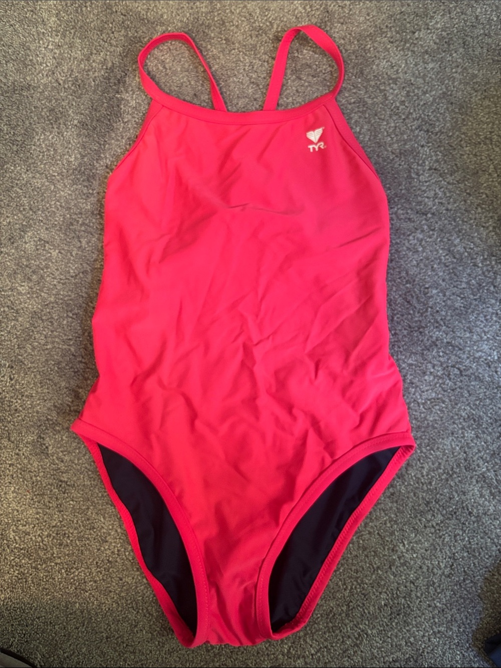TYR girls reversible Bright Pink and navy blue Athletic One-Piece Swimsuit